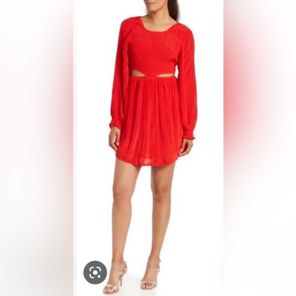 Shahida Parides Red Long Sleeve Cutout Mini Dress Size Medium NWT